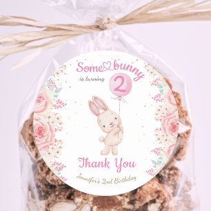 Een konijn is twee! Meisje Roze 2e verjaardag Ronde Sticker