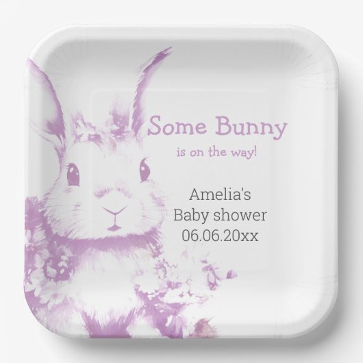 Een konijn komt Baby shower Papieren Bordje (Voorkant)