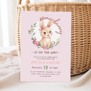 Een Konijn op Weg Roze Bloemen Boog Baby Shower Kaart