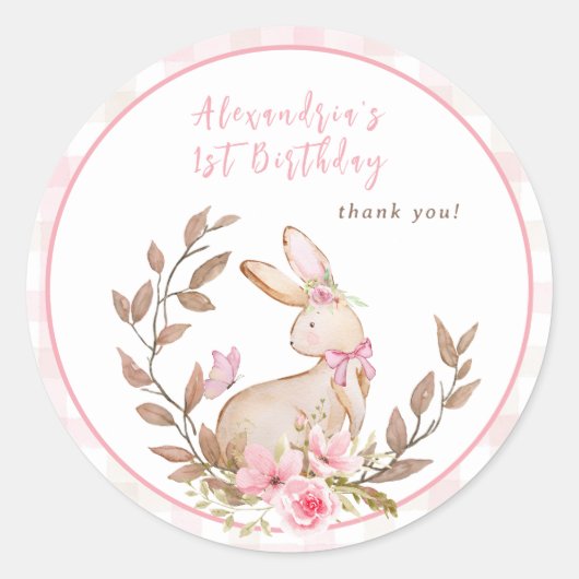 Een konijn verandert een roze meisje ronde sticker (Voorkant)