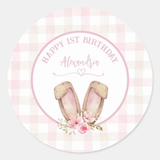 Een konijn verandert een roze meisje ronde sticker (Voorkant)