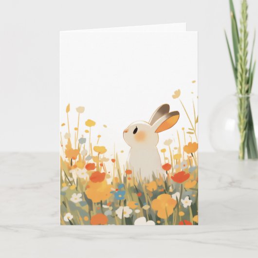 Een Konijn Wild Bloemenveld Kaart (Voorkant)