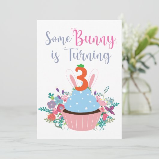 Een konijn wordt 3! kaart (Staand voorkant)