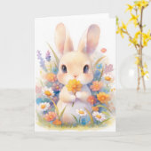 Een Konijnenboeket Kaart (Gele Bloem)