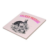 Een konijnenfamilie - Felices Pascuas Tegeltje (Zijkant)