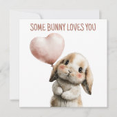 Een konijntje houdt van jou met hartballon kaart (Voorkant)