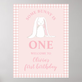 Een konijntje is één roze eerste verjaardag poster