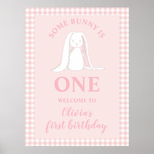 Een konijntje is één roze eerste verjaardag poster
