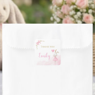 Een Konijntje is Eén Roze Kokette Ballerina Vierkante Sticker