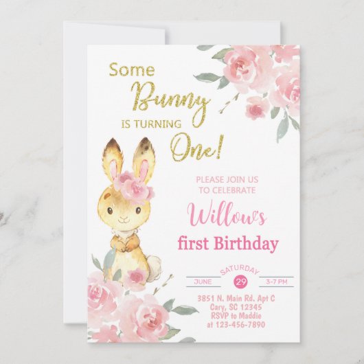 Een konijntje maakt een uitnodiging voor een meisj (Voorkant)