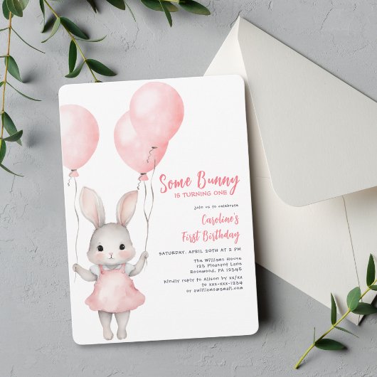 Een konijntje roze meisje eerste verjaardag kaart