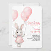 Een konijntje roze meisje eerste verjaardag kaart (Voorkant)