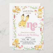 Een konijntje wordt een meisje, 1e verjaardag. kaart (Voorkant / Achterkant)