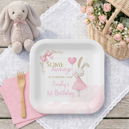 Een Konijntje wordt één Pink Coquette Ballerina Papieren Bordje