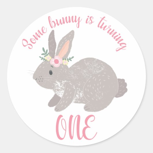 Een konijntje wordt één! ronde sticker (Voorkant)