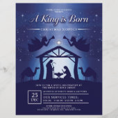 Een Koning Is Geboren Blauwe Kerststal Kerk Flyer (Voorkant)