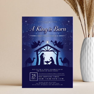 Een Koning Is Geboren Blauwe Kerststal Kerk Flyer