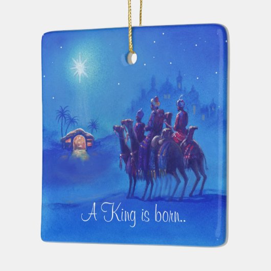 Een koning is geboren kerstfeest. keramisch ornament (Links)
