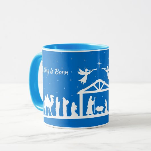 Een Koning Is Geboren - Kerststal Beker  Mok (Voorkant links)