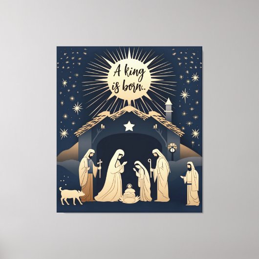 Een koning is geboren kerststal canvas afdruk (Voorkant)