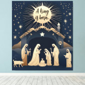 Een koning is geboren kerststal canvas afdruk (Insitu (Houten vloer))