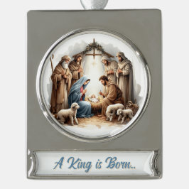 Een Koning Is Geboren – Kerststal Vaandel Kerstont Verzilverd Banner Ornament