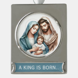 Een Koning Is Geboren  Verzilverd Banner Ornament