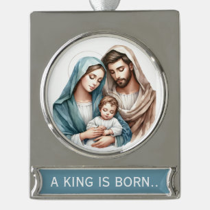 Een Koning Is Geboren Verzilverd Banner Ornament