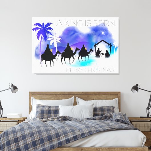 Een koning wordt geboren met drie wijze Mannen Canvas Afdruk (Insitu (Slaapkamer))