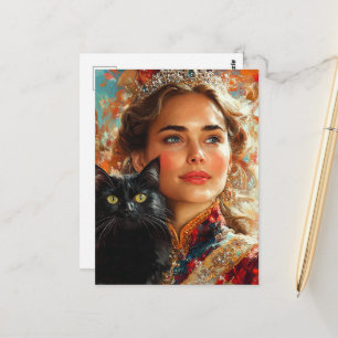 Een koningin en haar zwarte kat briefkaart