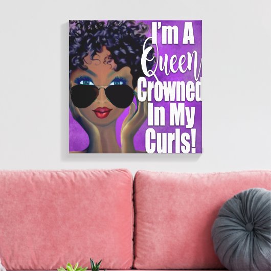 Een koningin gekroond in krullen bevestiging canvas afdruk (Insitu (Woonkamer))