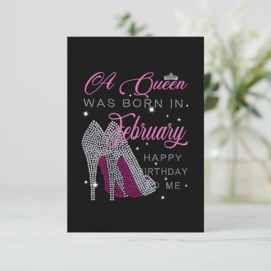 Een koningin werd geboren in februari Happy Birthd Save The Date (Staand voorkant)