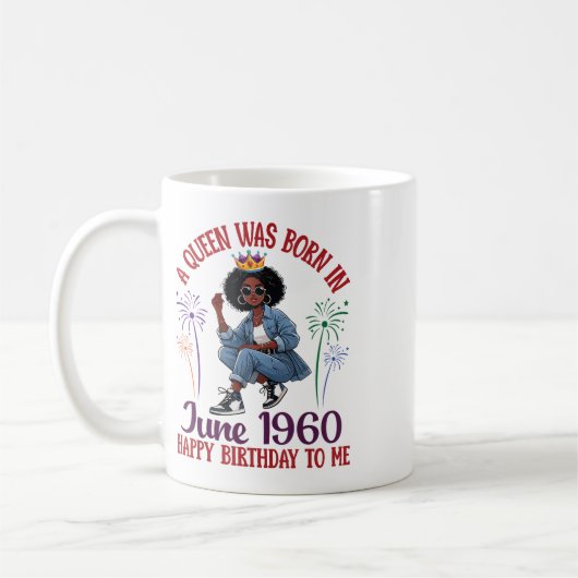 Een koningin werd geboren in juni 1960. koffiemok (Links)