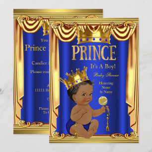 Een Koninklijk Blauwe Prins Baby Shower Goud Jonge Kaart