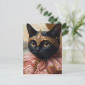 Een koninklijke zwarte kat in roze en goud briefkaart (Staand voorkant)