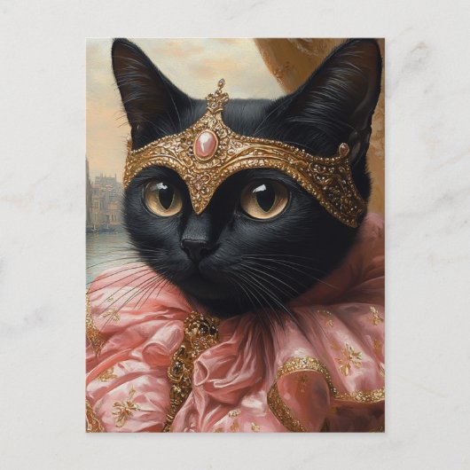 Een koninklijke zwarte kat in roze en goud briefkaart (Voorkant)