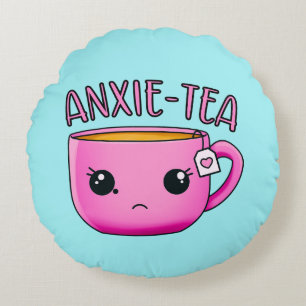 Een kopje ANXIE-TEA Kawaii Tea grappige angst woor Rond Kussen