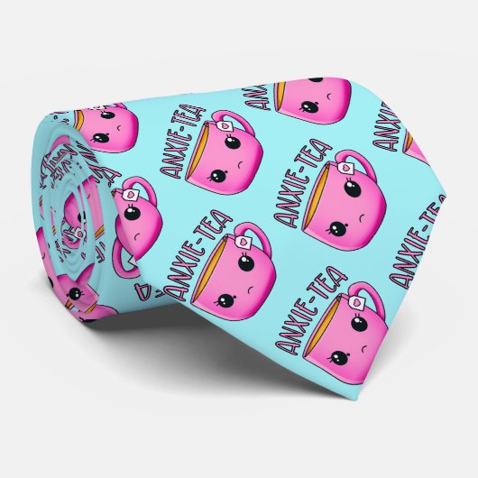 Een kopje ANXIE-TEA Kawaii Tea grappige angst woor Stropdas (Opgerold)