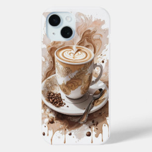 Een kopje cappuccino met Coffee Bean iPhone 15 Case