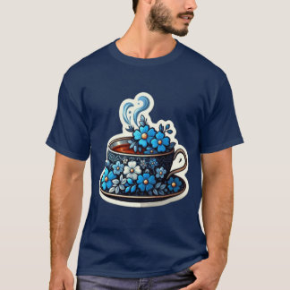 Een kopje met decoratieve blauwe flow gevuld met t t-shirt