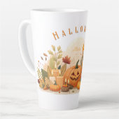 Een kopje met een Halloween pompoen print Latte Mok (Linkerhoek)