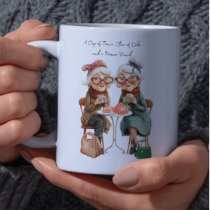 Een kopje thee, een plakje cake en een eeuwige vri koffiemok