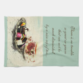 Een kopje thee en snoepjes met citaat theedoek (Horizontaal)