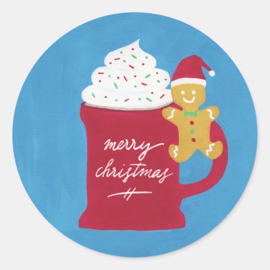 Een kopje vrolijk kerstfeest ronde sticker (Voorkant)