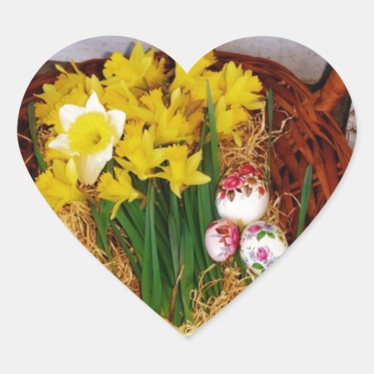 Een korf van gele diaffodils en paasgriep hart sticker (Voorkant)