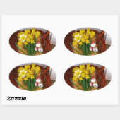 Een korf van gele diaffodils en paasgriep ovale sticker (Vel)