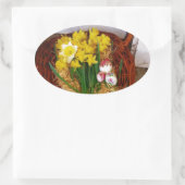 Een korf van gele diaffodils en paasgriep ovale sticker (Tas)