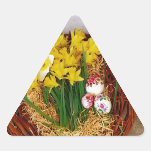 Een korf van gele diaffodils en paasgriep sticker (Voorkant)