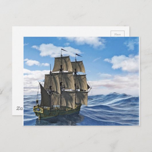 Een korvet dat op een kalm-dag naar beneden gaat briefkaart (Voorkant / Achterkant)