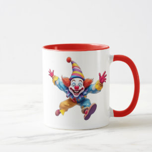 Een koude clown springt in de lucht door te lachen mok